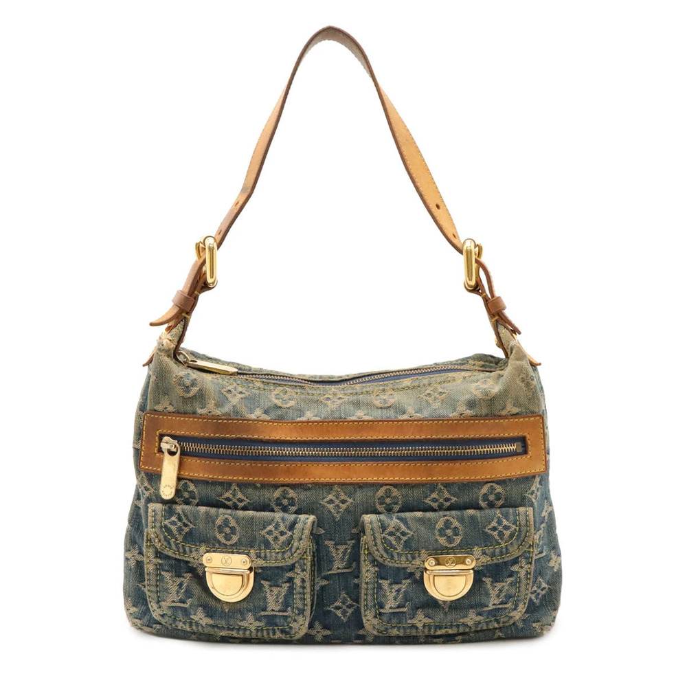 LOUIS VUITTON Monogram Denim Baggy Shoulder Bag Hobo Blue